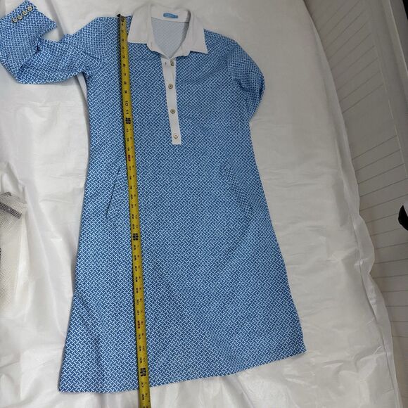 J.McLaughlin Callie Dress M Blue Geometric Shirt Preppy Coastal Resort Nautical - Picture 8 of 16